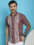Indian Needle Men's Printed Half Sleeve Lycra Shirt - Magenta
