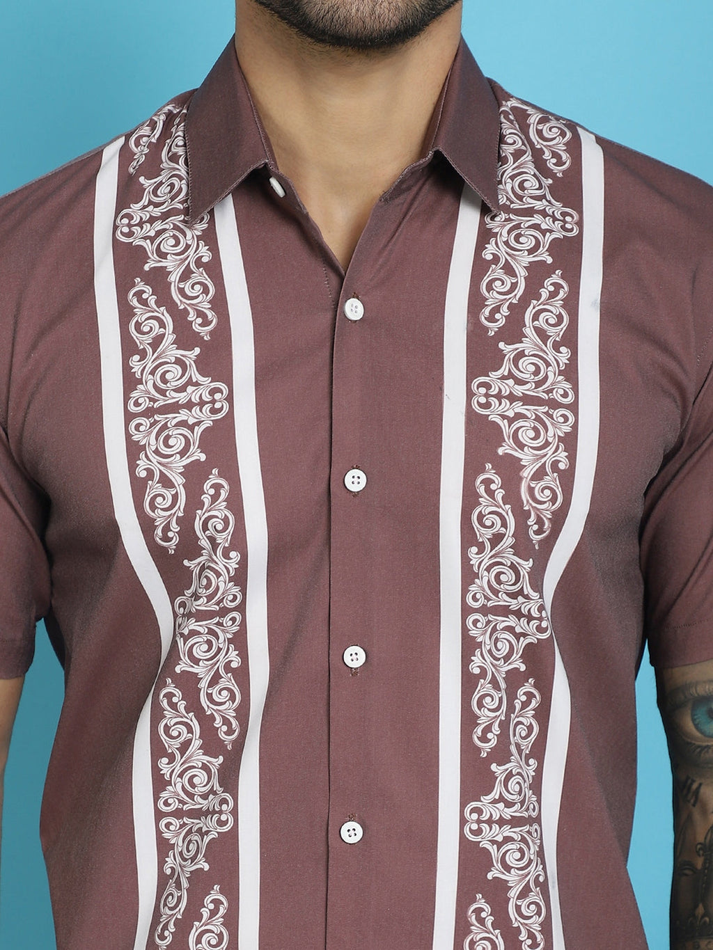 Indian Needle Men's Printed Half Sleeve Lycra Shirt - Magenta