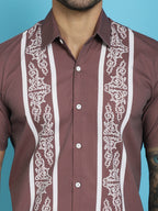 Indian Needle Men's Printed Half Sleeve Lycra Shirt - Magenta