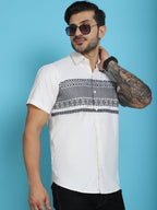 Indian Needle Men's Printed Half Sleeve Lycra Shirt - White