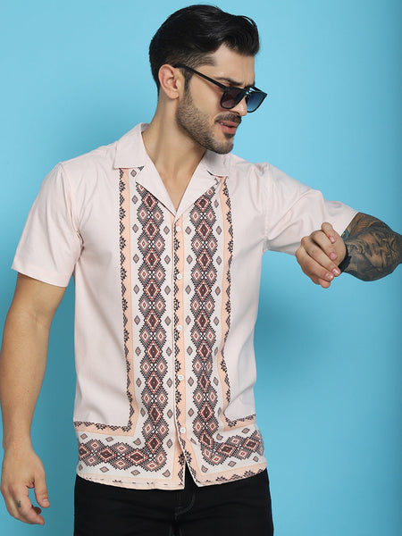 Indian Needle Men's Printed Half Sleeve Lycra Shirt - Pink