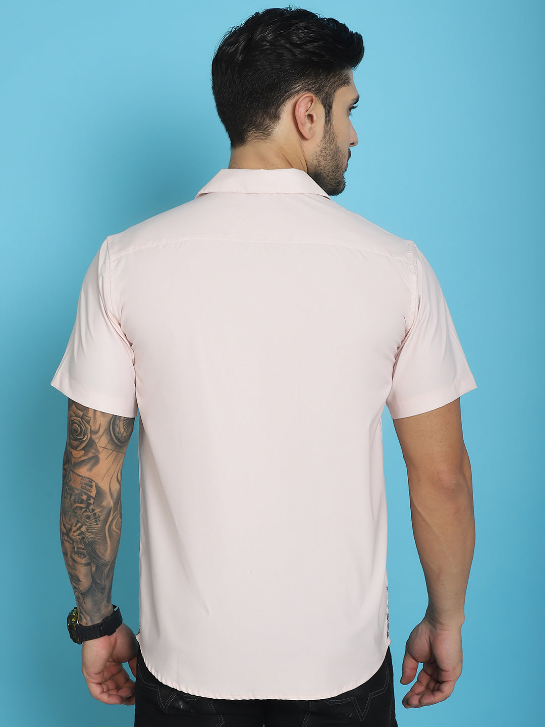 Indian Needle Men's Printed Half Sleeve Lycra Shirt - Pink