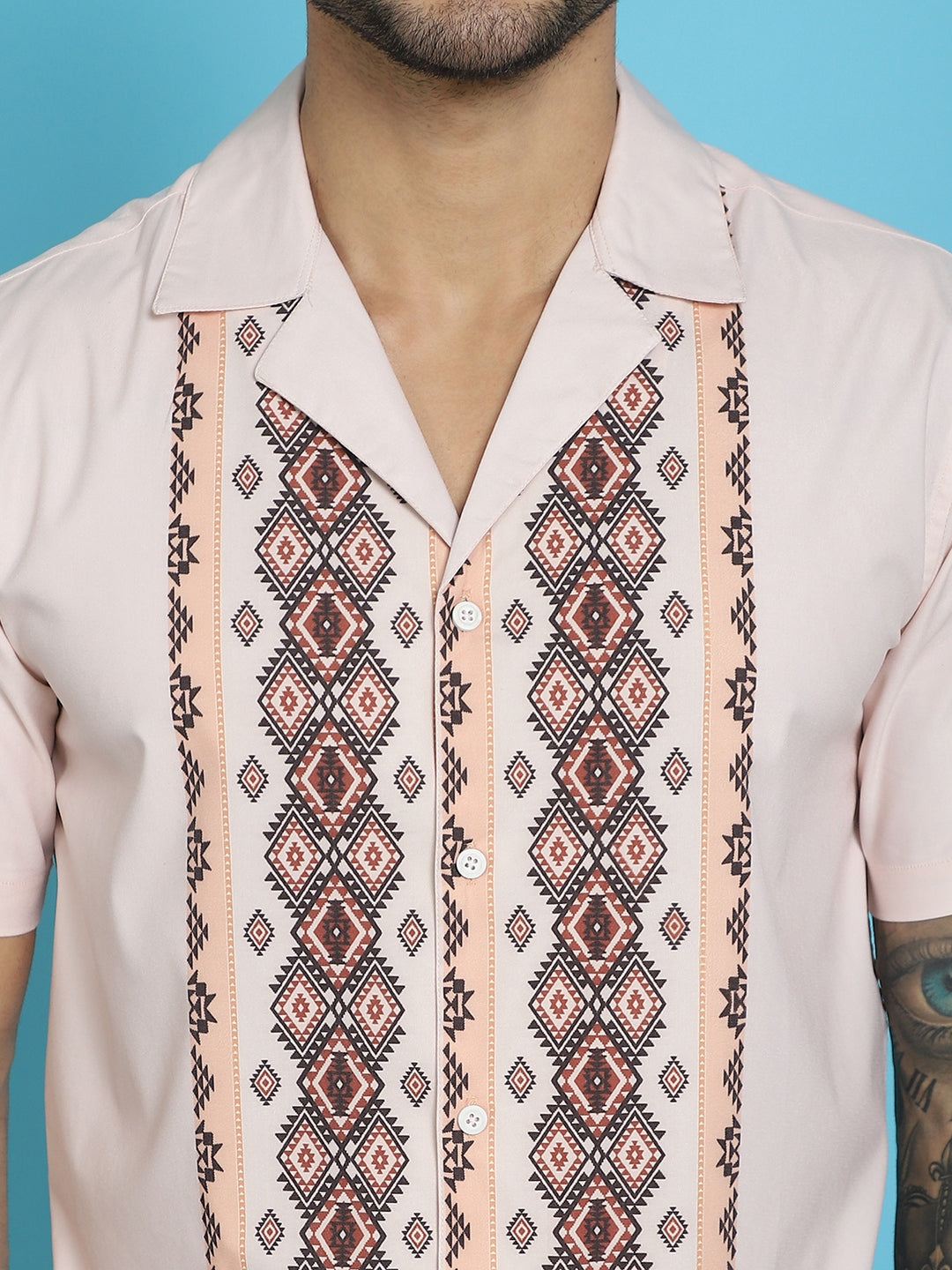 Indian Needle Men's Printed Half Sleeve Lycra Shirt - Pink