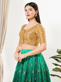 Joban Fashion Gold Tissue Padded Blouse With Round Neck Elbow Sleeves - Distacart