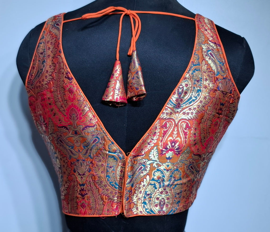 Kia Fashions Orange Multi Color Weave Readymade Blouse - Distacart