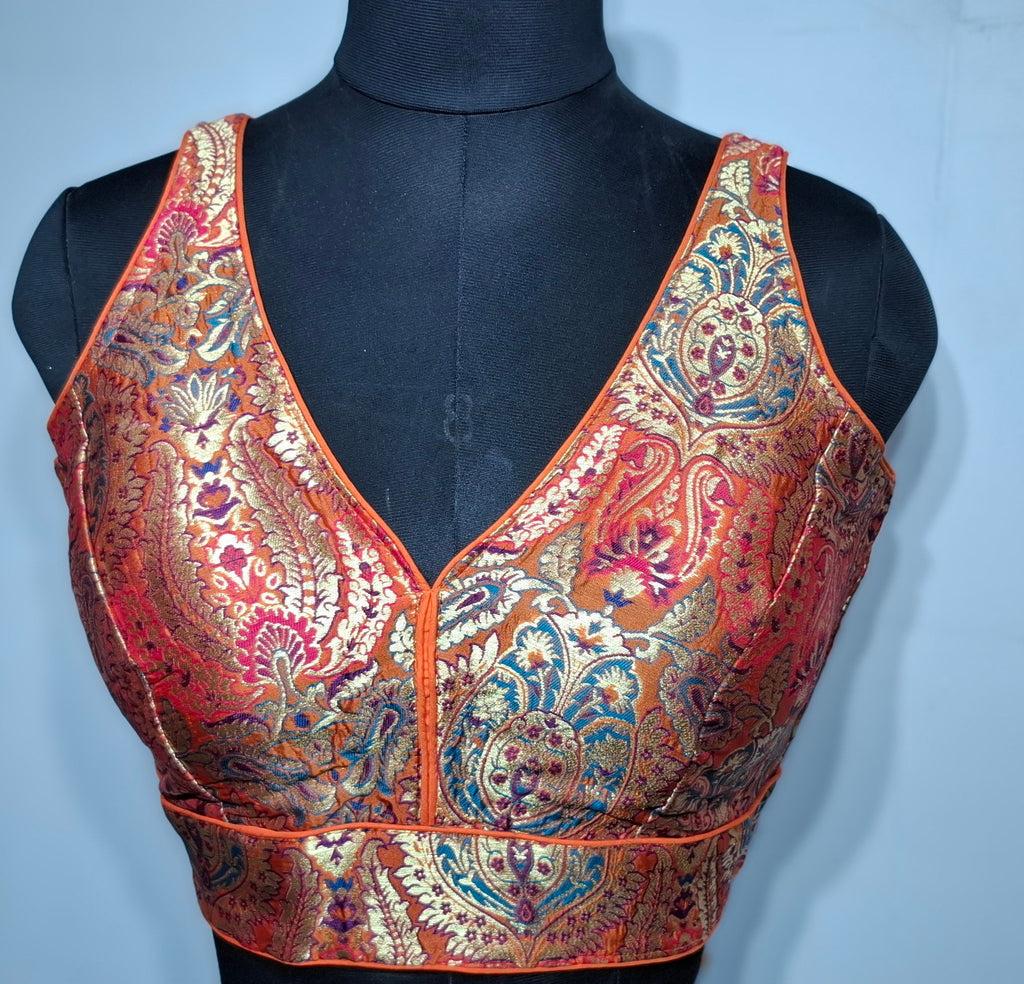 Kia Fashions Orange Multi Color Weave Readymade Blouse - Distacart