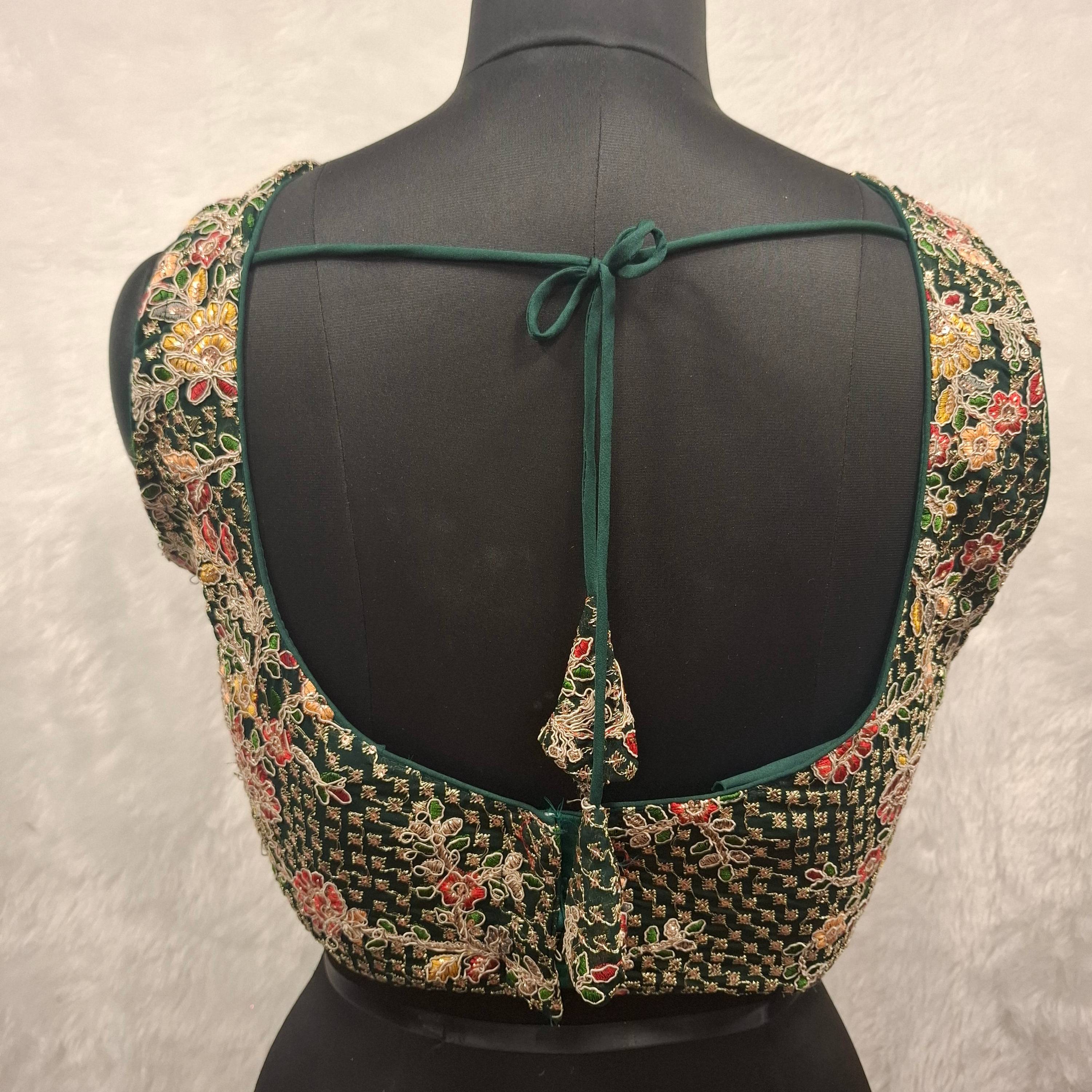 Kia Fashions Bottle Green Georgette Multi Color Emb & Sqn Readymade Blouse - Distacart