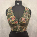 Kia Fashions Bottle Green Georgette Multi Color Emb & Sqn Readymade Blouse - Distacart