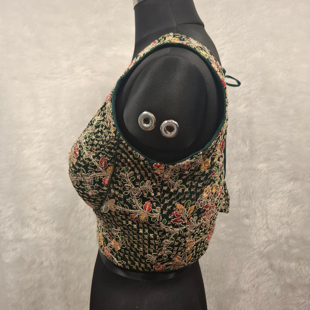 Kia Fashions Bottle Green Georgette Multi Color Emb & Sqn Readymade Blouse - Distacart