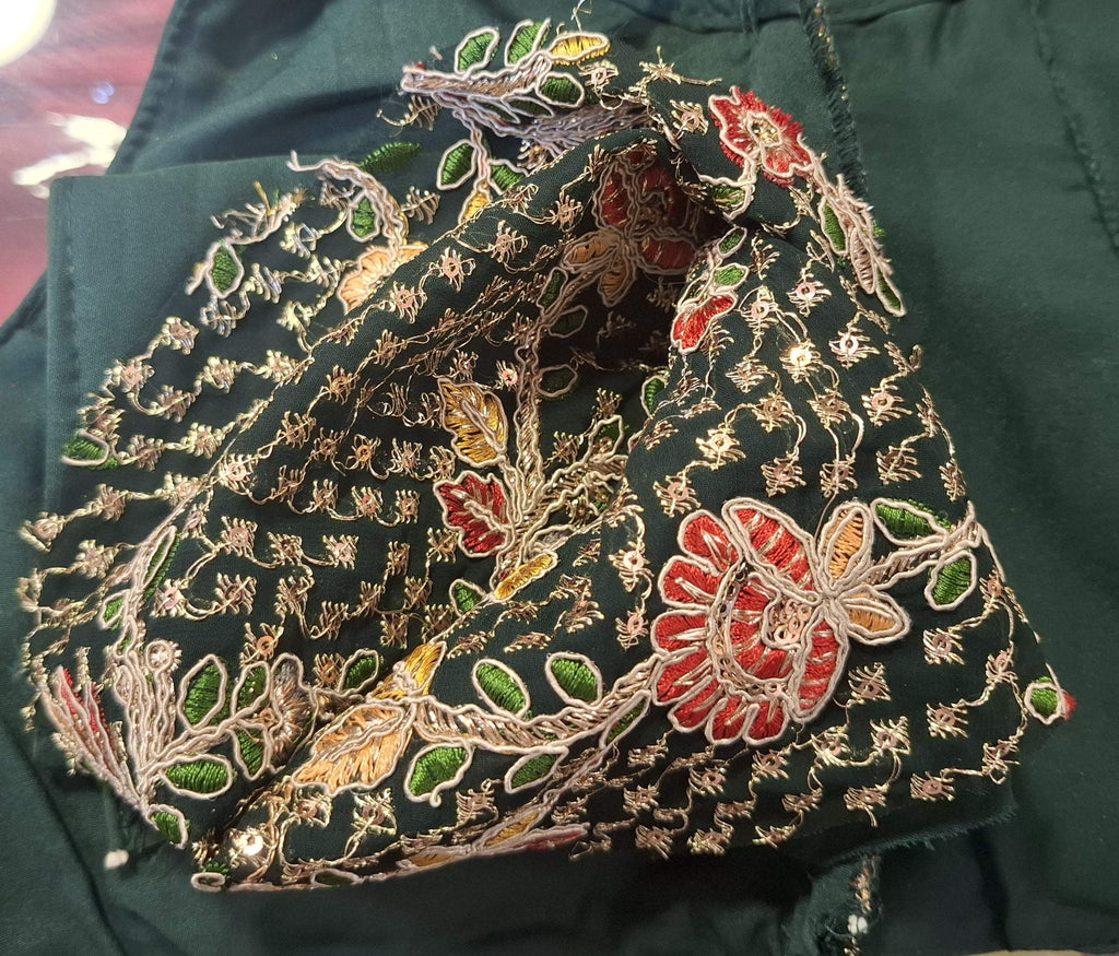 Kia Fashions Bottle Green Georgette Multi Color Emb & Sqn Readymade Blouse - Distacart