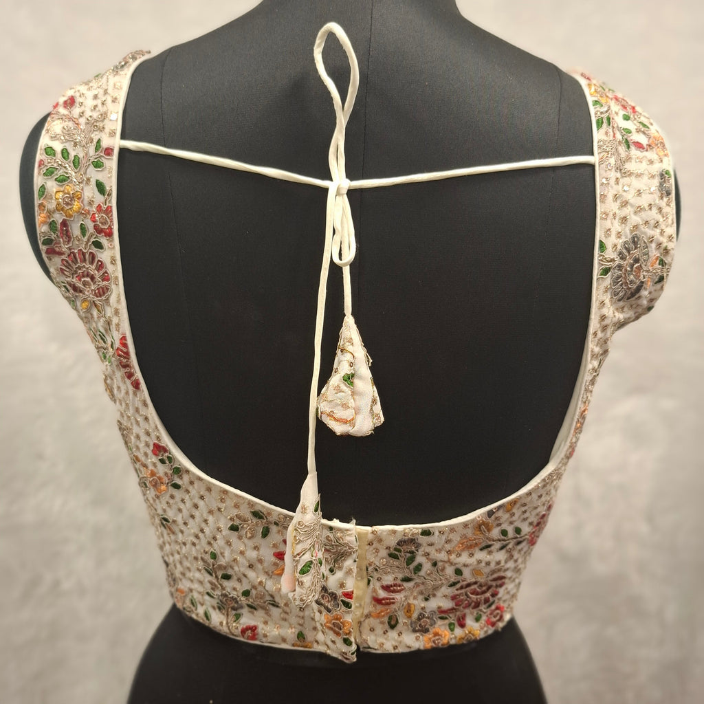 Kia Fashions White Georgette Multi Color Emb & Sqn Readymade Blouse