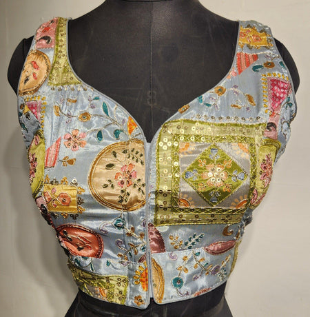 Kia Fashions Grey Sequins & Zari Embroidered Readymade Blouse