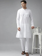 Fabmade Men White Cotton Linen Kurta