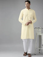 Fabmade Men Cream Cotton Linen Kurta