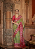 Olive Green Banarasi Weaving, Ultra Aqua Finish, Zari Work Banarasi Silk Saree - Rath Kunti