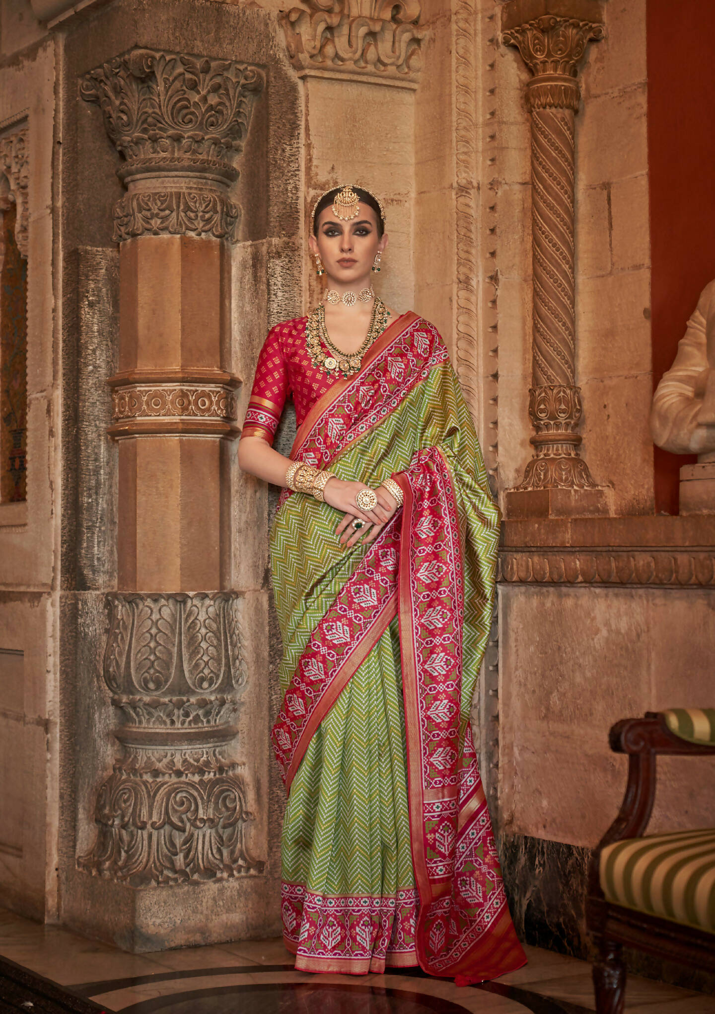 Olive Green Banarasi Weaving, Ultra Aqua Finish, Zari Work Banarasi Silk Saree - Rath Kunti
