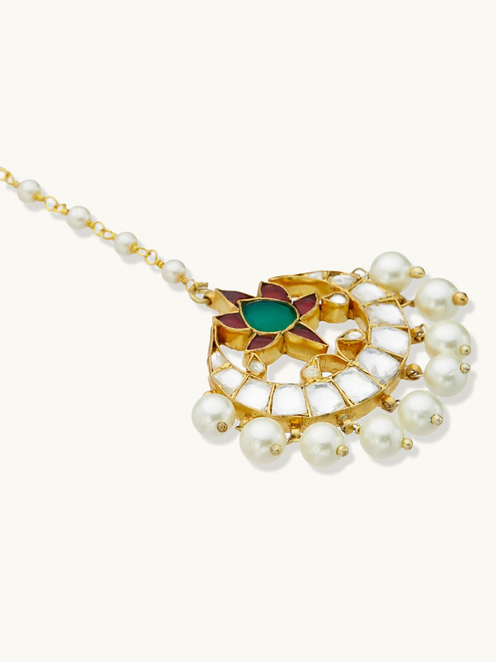 Nuyug 22K Gold-Plated Green Stone & Kundan Studded with Pearl Drop Maang Tikka Head Jewellery - Distacart