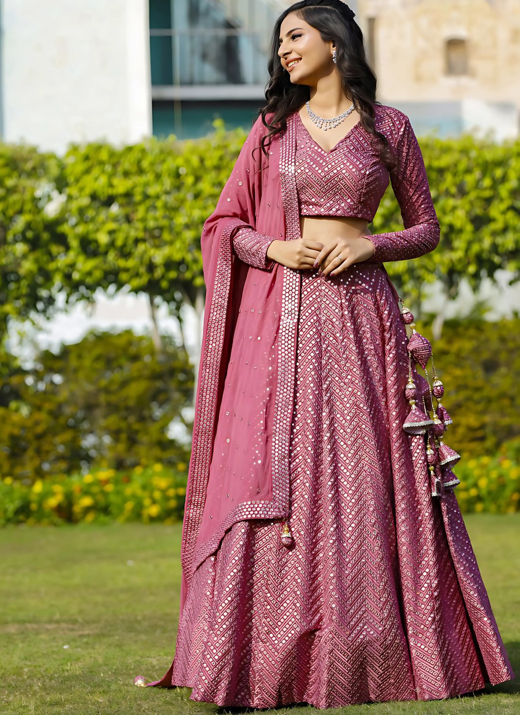 Lehenga Mart Designer Bollywood Style Wedding Wear Lehenga Choli - Metallic pink