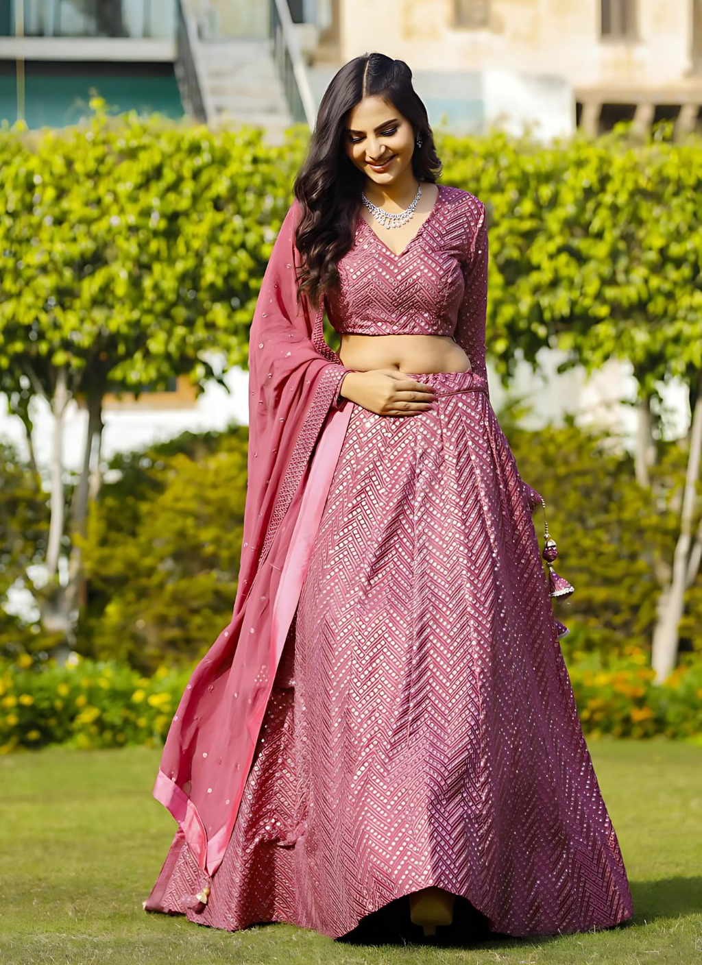 Lehenga Mart Designer Bollywood Style Wedding Wear Lehenga Choli - Metallic pink
