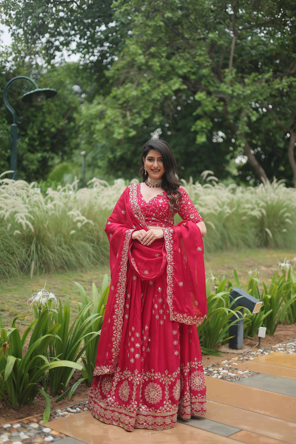 Lorenvalley Ranipink Rangoli Silk Heavy Sequins & Thread Embroidered work Lehenga Choli