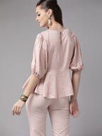 Ahalyaa Women Pink Rayon Gold Foil Print Tunic