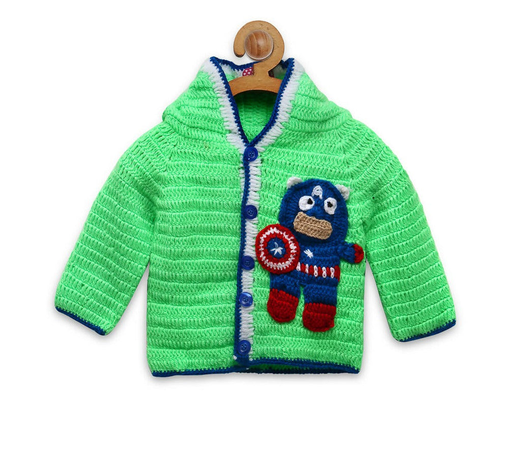 Chutput Kids Green Coloured Solid Pullover with Cartoon Detail