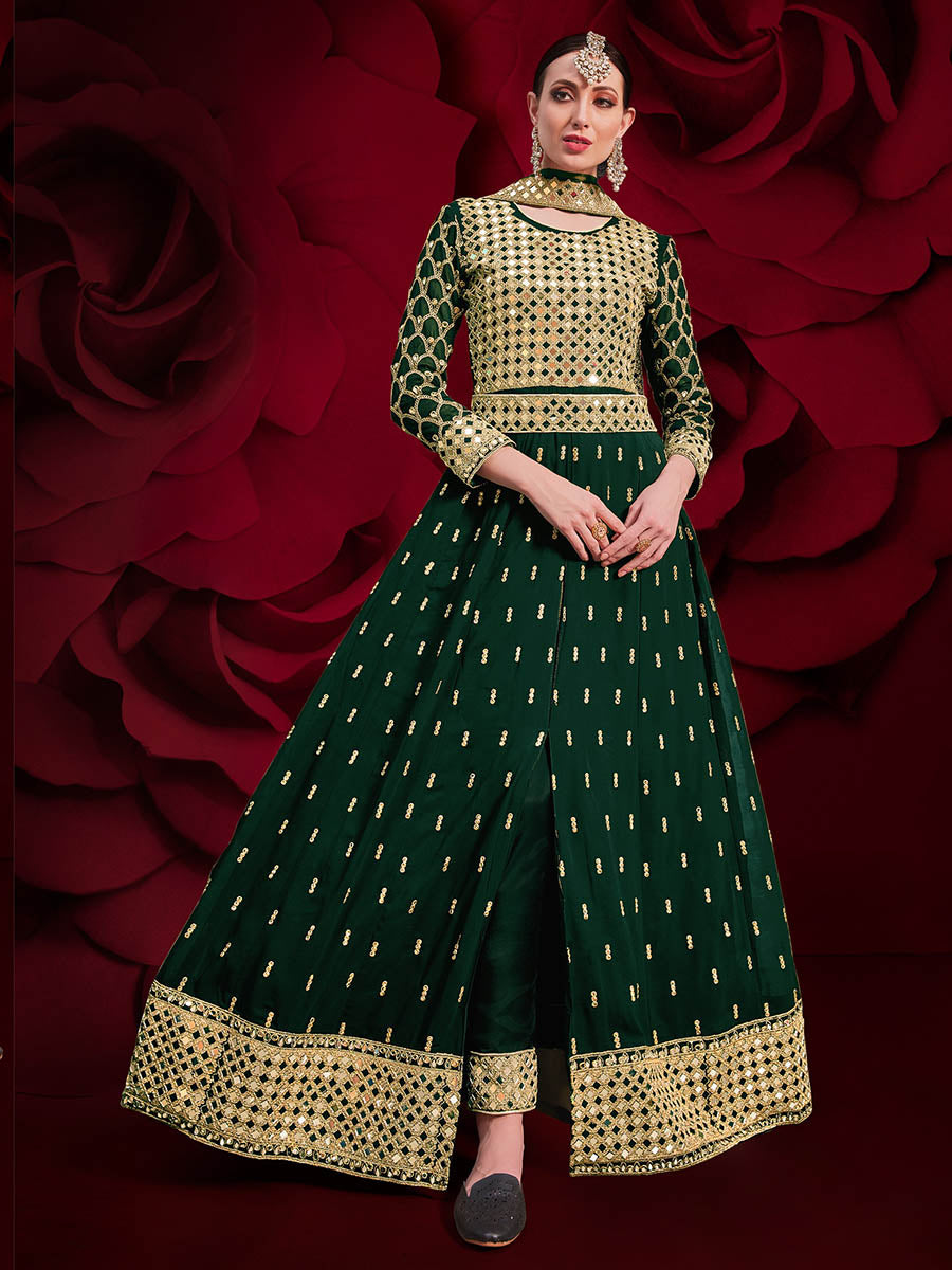 Myra Green Heavy Embroidered Pant Style Anarkali Suit