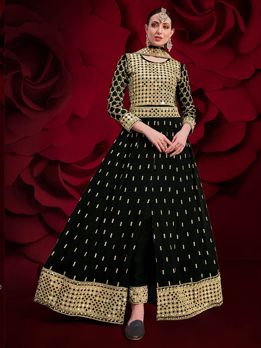 Myra Black Heavy Embroidered Pant Style Anarkali Suit