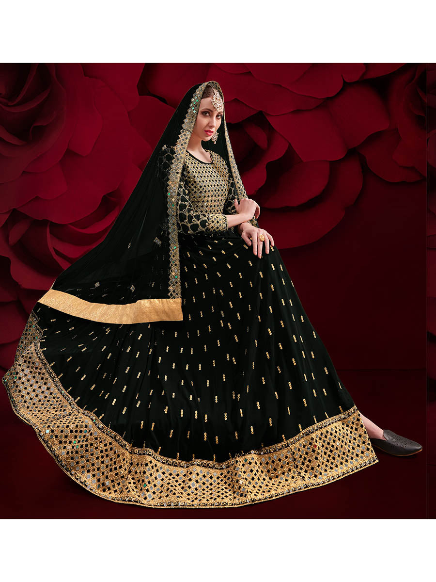 Myra Black Heavy Embroidered Pant Style Anarkali Suit