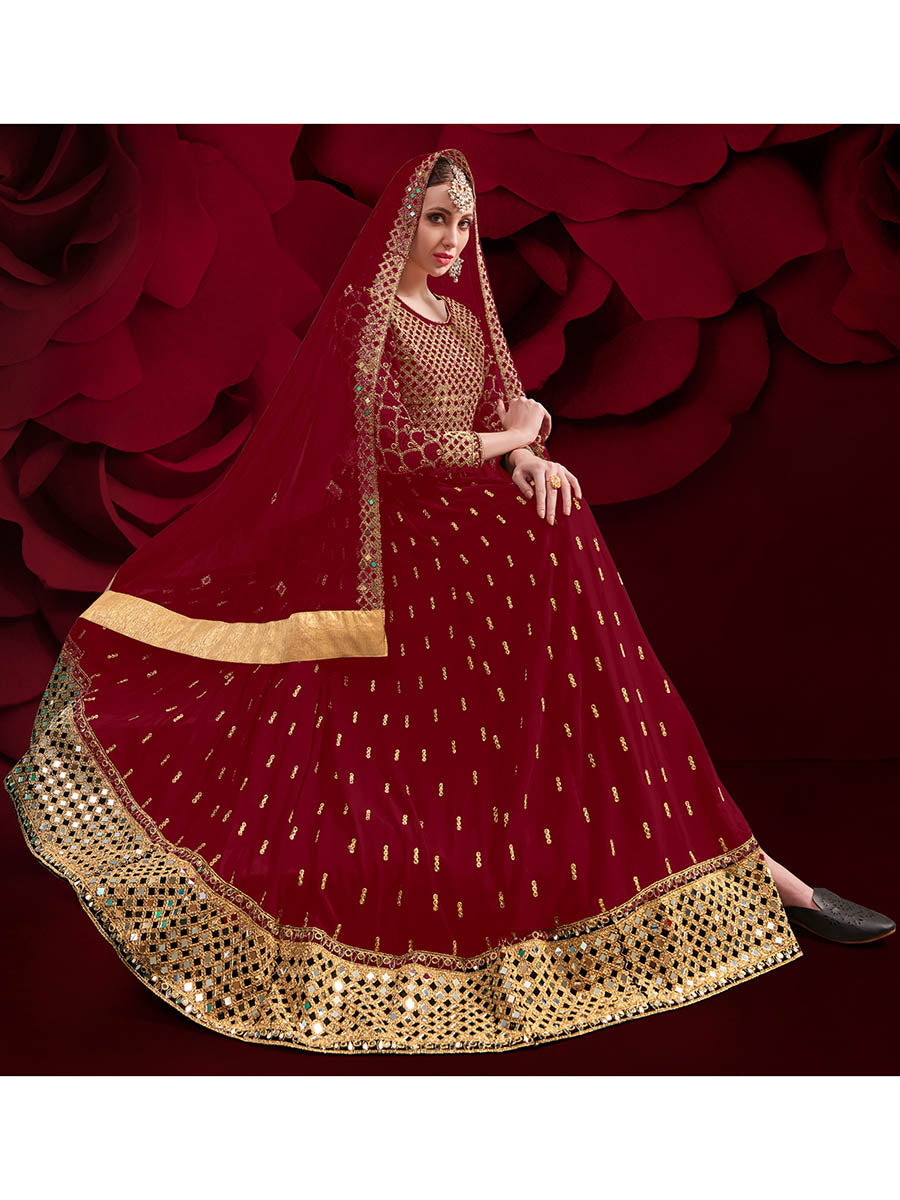 Myra Maroon Heavy Embroidered Pant Style Anarkali Suit