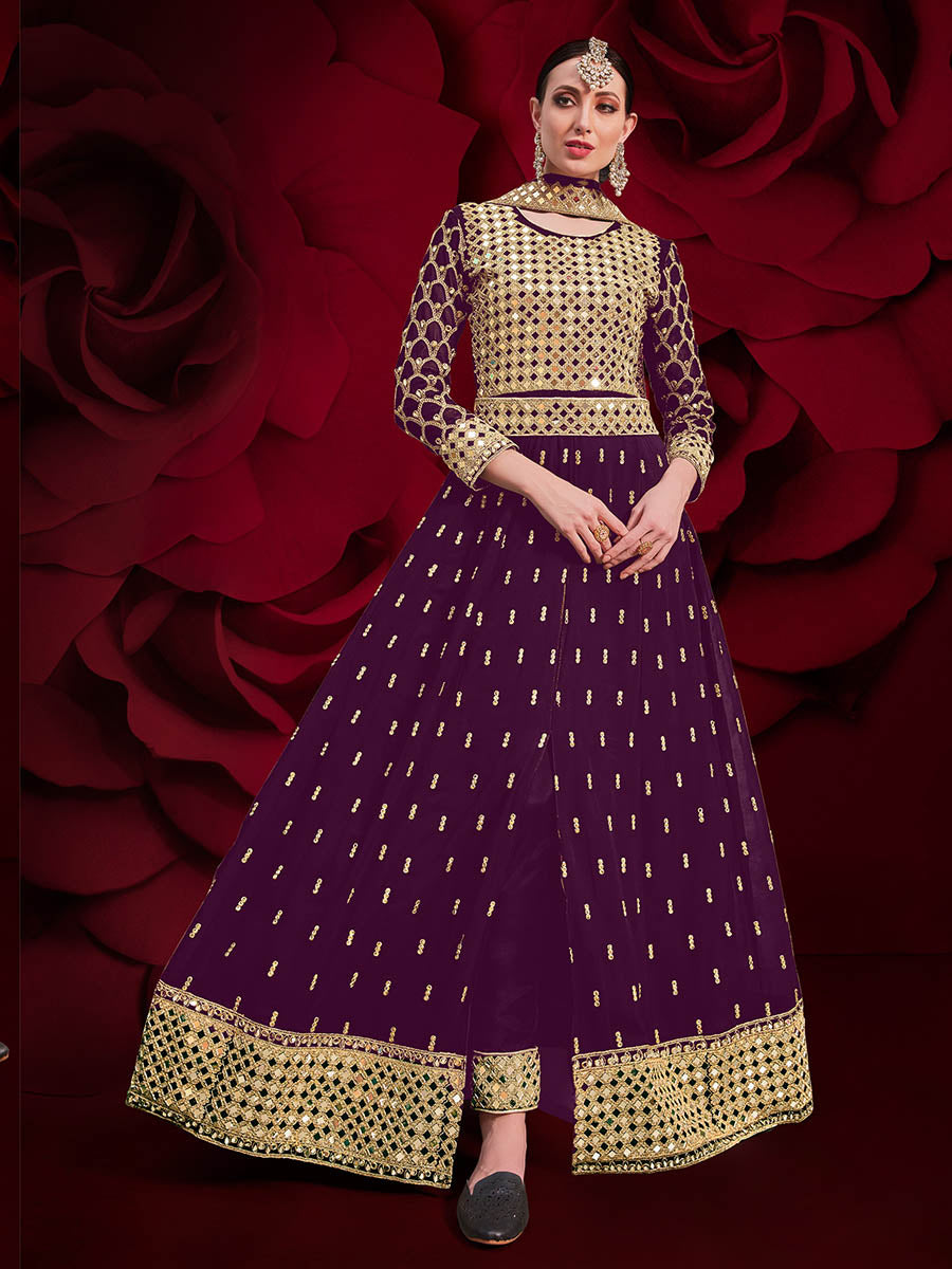 Myra Violet Heavy Embroidered Pant Style Anarkali Suit