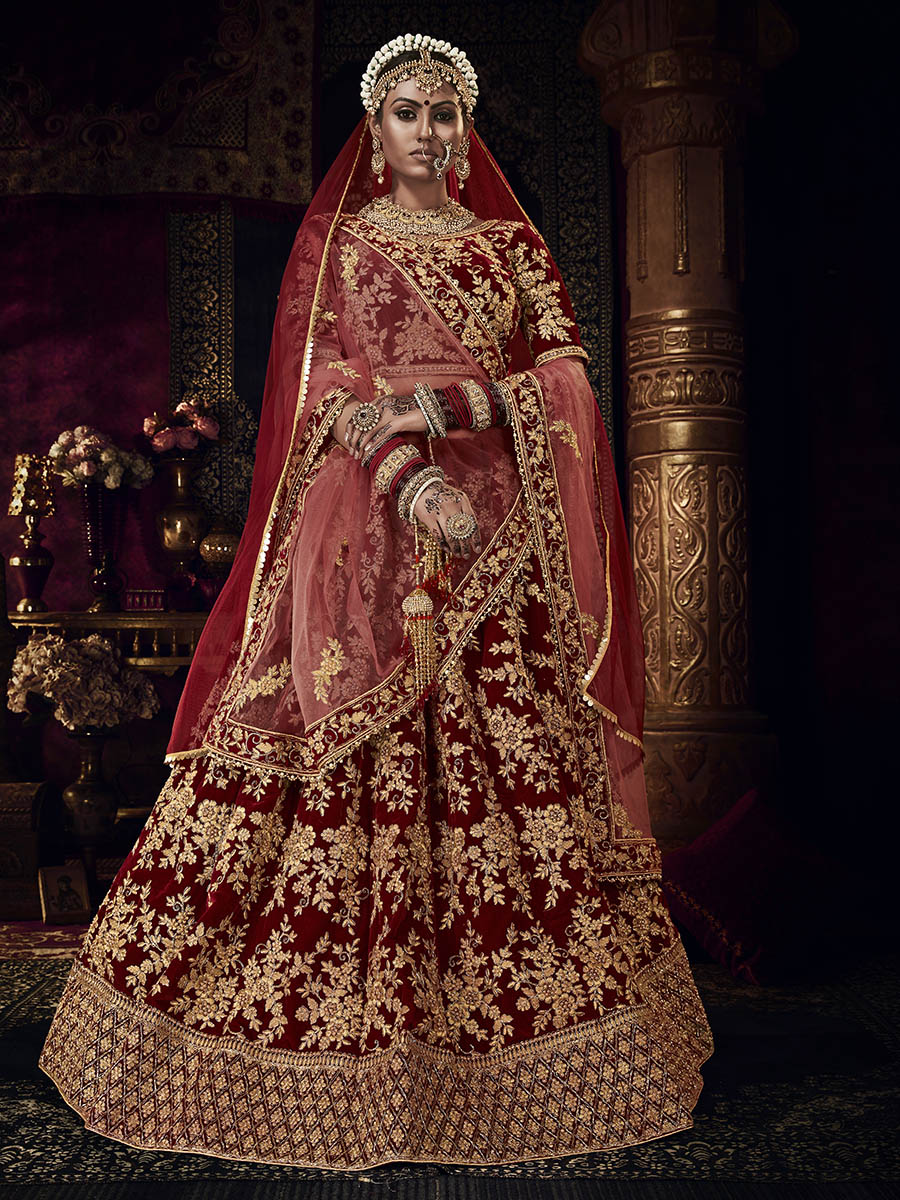 Myra Red Heavy Embroidered Bridal Designer Lehenga