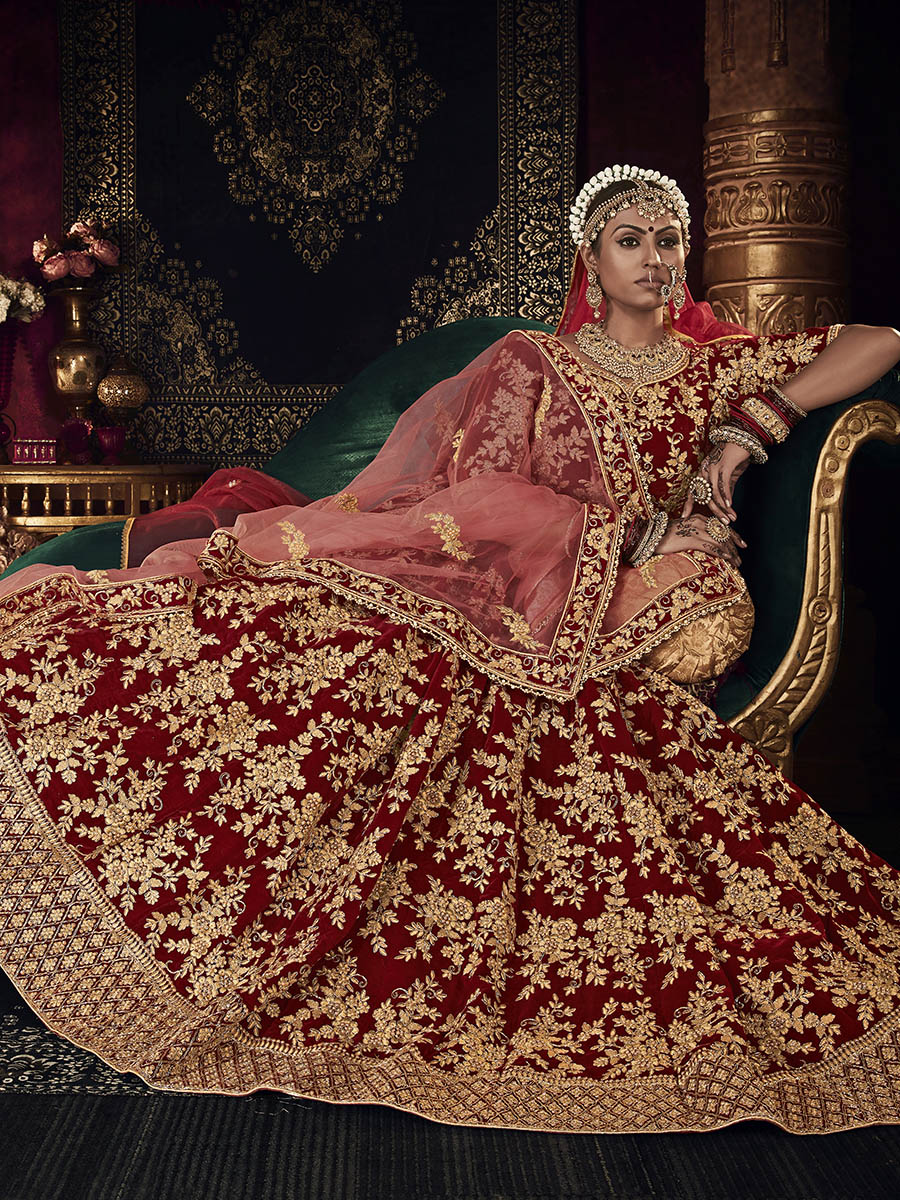 Myra Red Heavy Embroidered Bridal Designer Lehenga