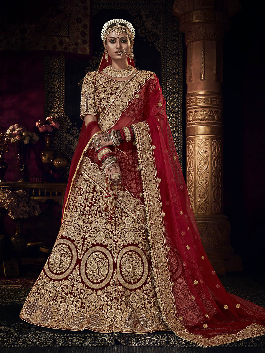 Myra Red Heavy Embroidered Bridal Designer Lehenga