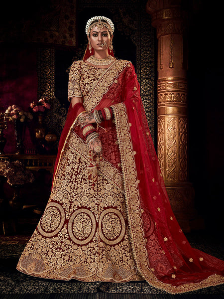 Myra Red Heavy Embroidered Bridal Designer Lehenga