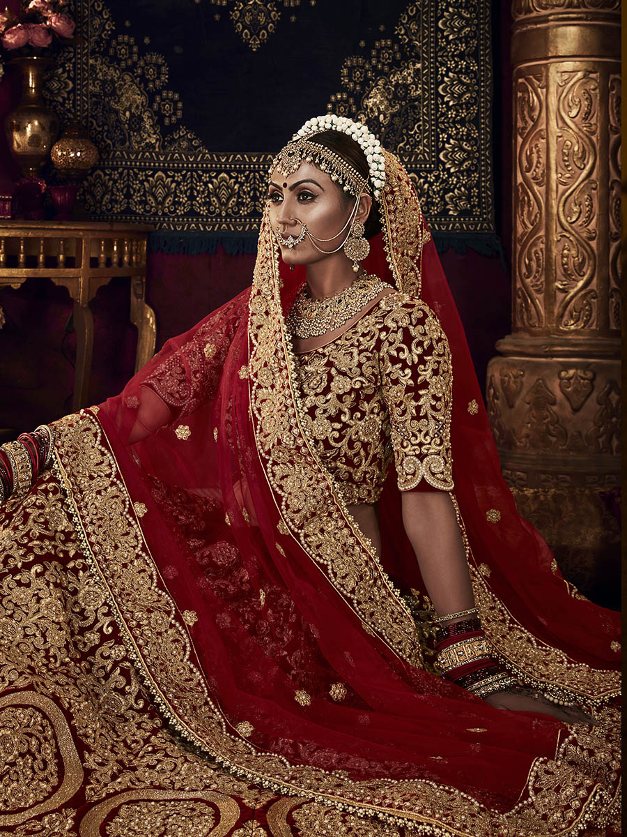 Myra Red Heavy Embroidered Bridal Designer Lehenga