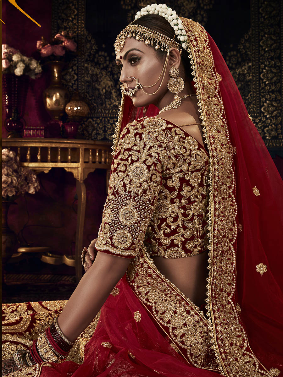 Myra Red Heavy Embroidered Bridal Designer Lehenga