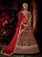 Myra Red Heavy Embroidered Bridal Designer Lehenga