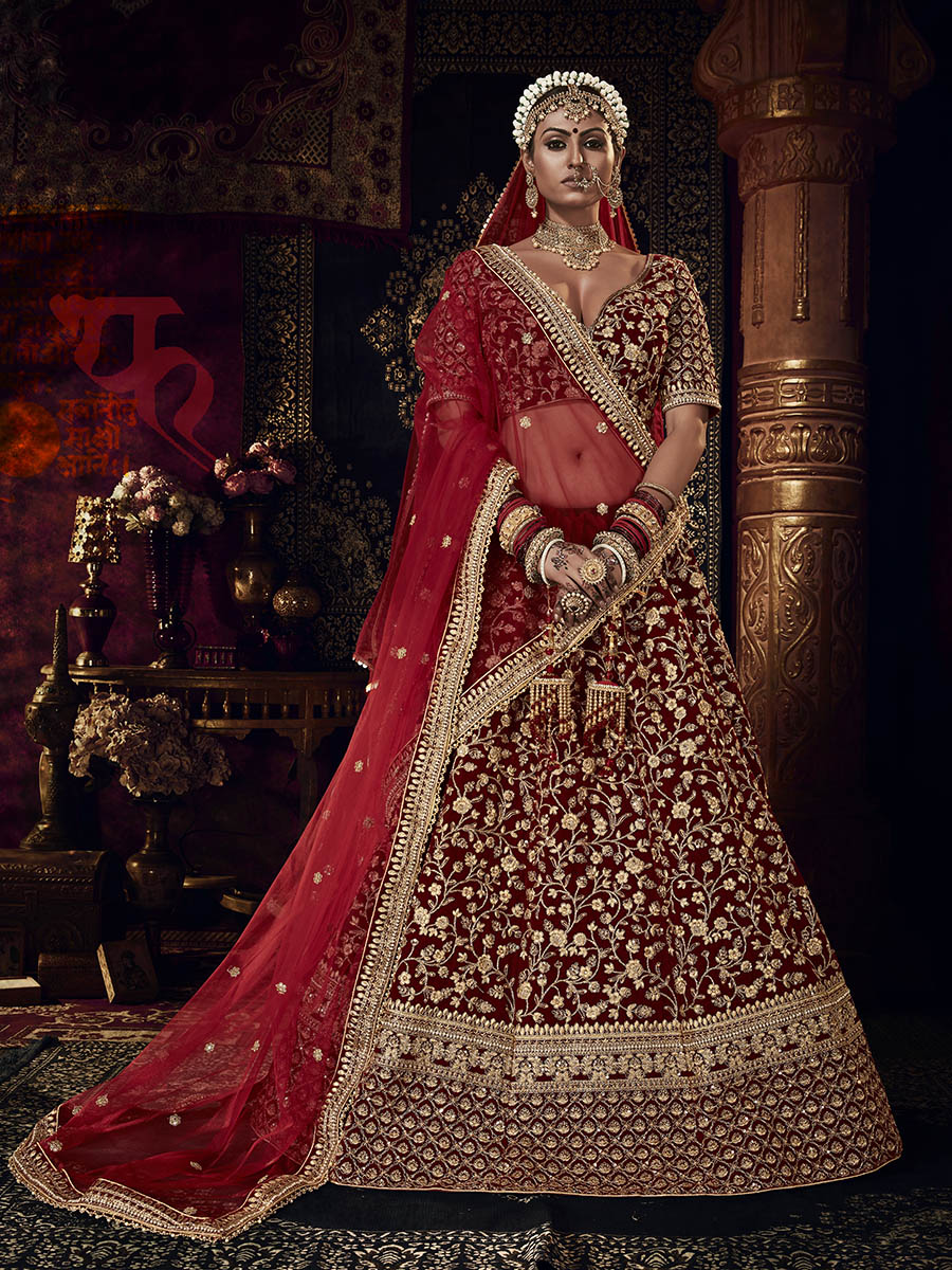 Myra Red Heavy Embroidered Bridal Designer Lehenga