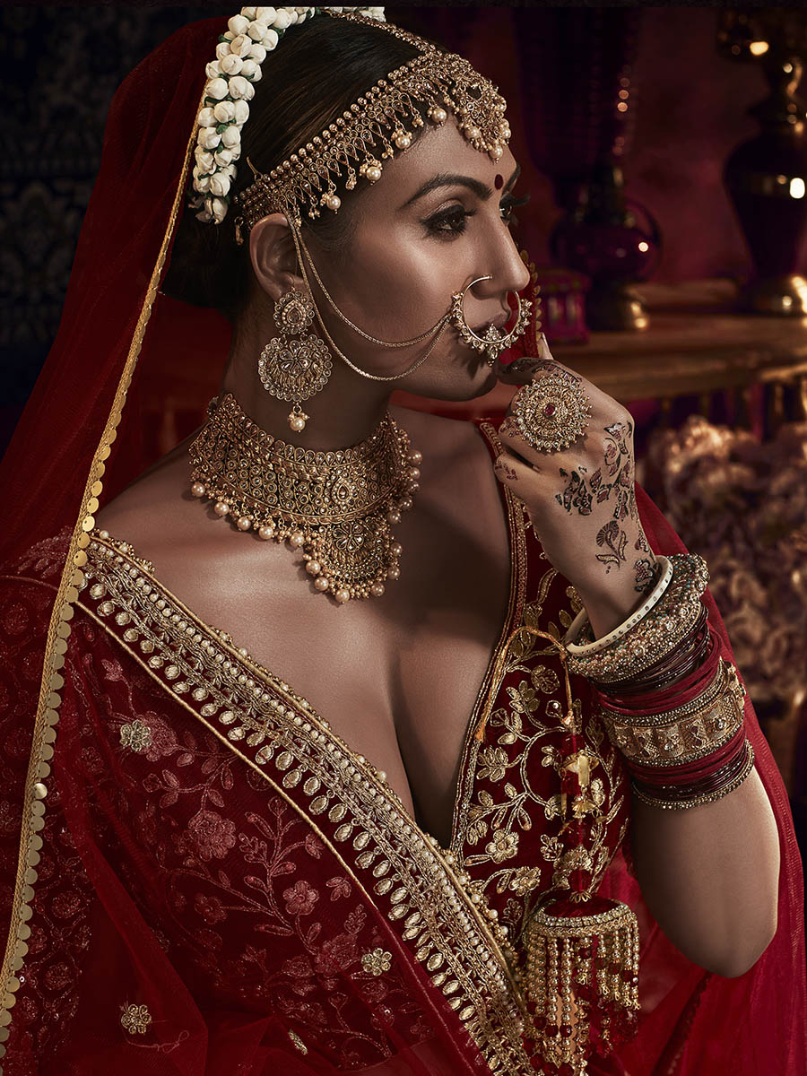 Myra Red Heavy Embroidered Bridal Designer Lehenga