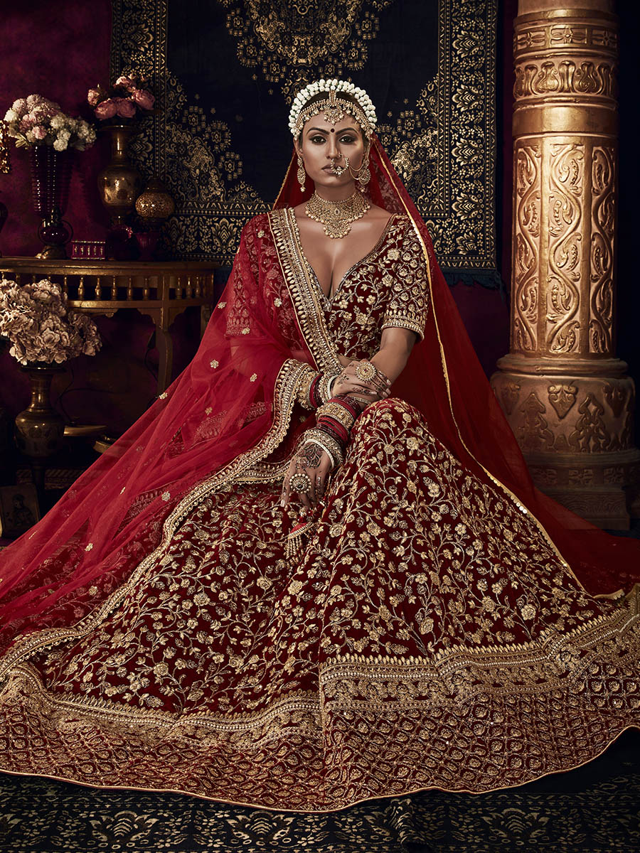 Myra Red Heavy Embroidered Bridal Designer Lehenga