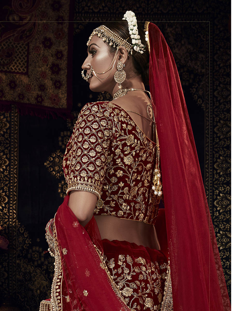 Myra Red Heavy Embroidered Bridal Designer Lehenga