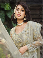 Myra Dusty Grey Butterfly Net Heavy Embroidered Designer Anarkali Suit