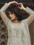Myra Dusty Grey Butterfly Net Heavy Embroidered Designer Anarkali Suit