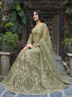 Myra Dusty Beige Butterfly Net Heavy Embroidered Designer Anarkali Suit