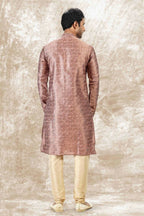 Raivat Ethnic Jacquard Silk Brocade Mirror and Thread Work Kurta Pajama In Onion Pink Colour
