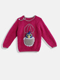 Chutput Kids Woollen Hand Knitted Full Sleeves Bird Detail Sweater For Baby Boys - Magenta