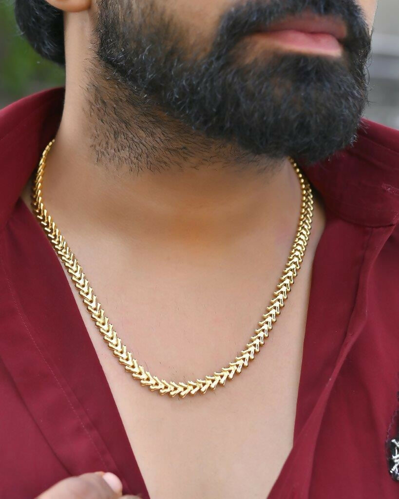 VOJ Gold-Polished Designer V Shaped Chain For Men