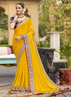Vegaa Fashion Yellow Georgette Embroidered Wedding Wear Saree - Distacart