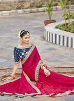 Vegaa Fashion Red Georgette Embroidered Wedding Wear Saree - Distacart